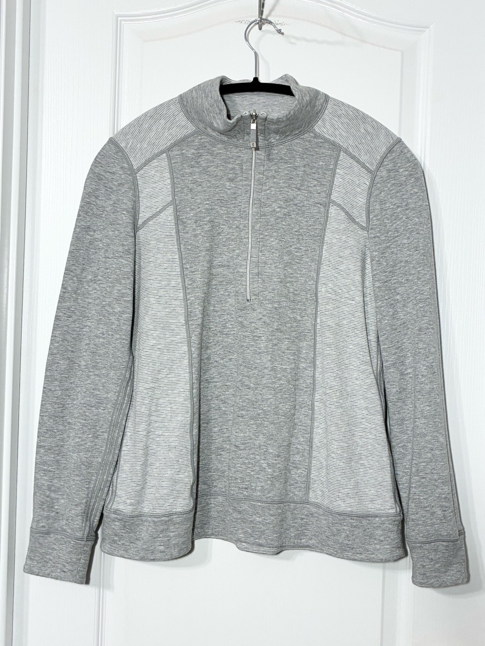 Tommy Bahama Mixed Panel Half Zip Knit Pullover Top Gray White Size Small